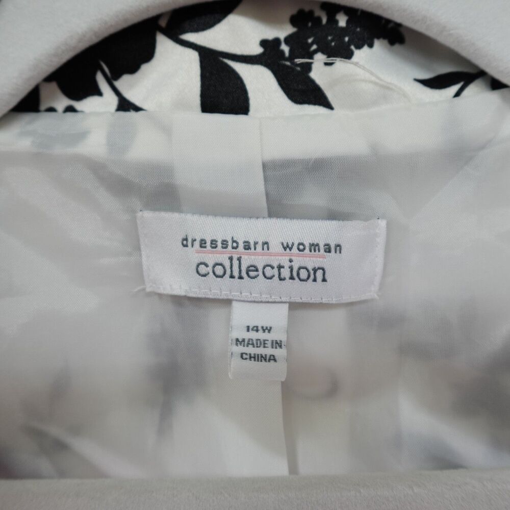 Dressbarn Oriental Jacket Womens Sz 14w Asian Style White w/ Black Floral Lined - Picture 4 of 16